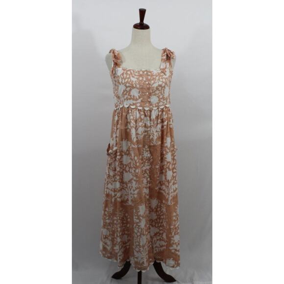 JULIET DUNN Sz 2 6/8 M Palladio Jaipur Pink Ric Rac Trim Tie Shoulder Midi Dress - Picture 9 of 11